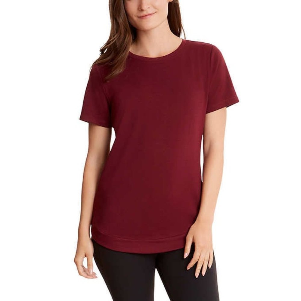 Danskin Women's Tulip Hem Tunic Top Garnet Red 2X
